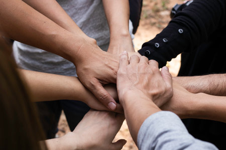 Hands were a collaboration concept of teamworkの写真素材