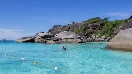 The boat of symbols Similan Islands in Thailand, a beautiful tourist destination of Thailand in the Andaman Sea.の写真素材