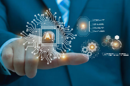 Businessman are pushing on touch screenの写真素材