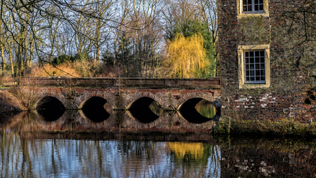 Senden, Coesfeld, Musterland December 2017 - Watercastle moated castle sending during sunny day in winterのeditorial素材