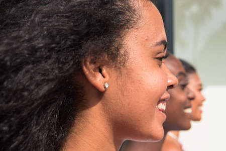 Multi-ethnic beauty. Different ethnicity women. Latin, african and asian faces. Racism and friendship concept.の写真素材