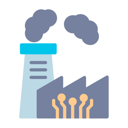 Smart Factory Flat Iconのイラスト素材