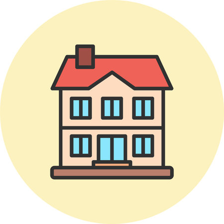 Double Story House Line Filled Circleのイラスト素材