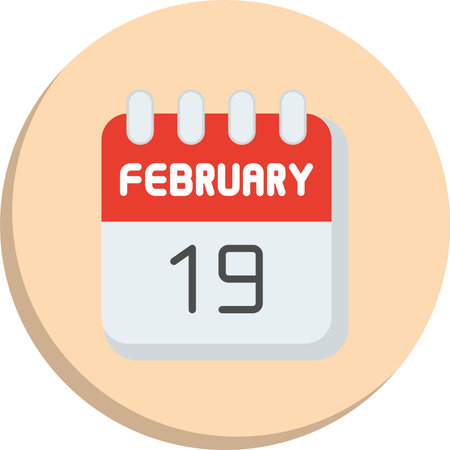 19  February Flat Circle Icon Designのイラスト素材