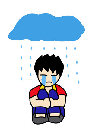 Sad boy cartoonの写真素材