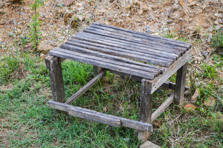 wood table in countrysideの写真素材