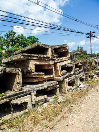 block cement Stacked in garden の写真素材
