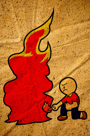 the arson man certoon on old paperの写真素材