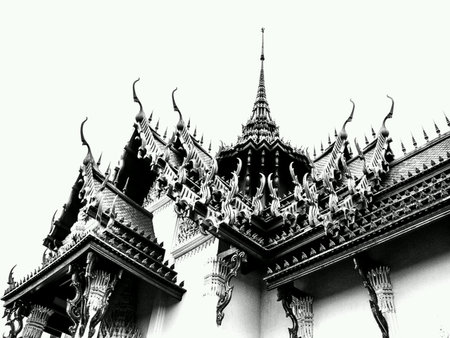 Black and white roof temple in Thailand.