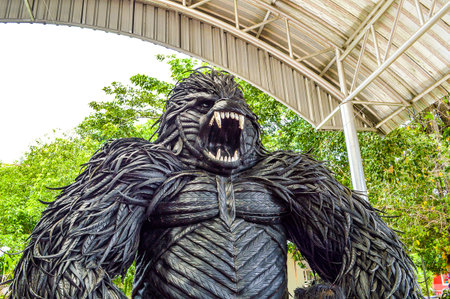 gorilla statue made form Tiresの写真素材