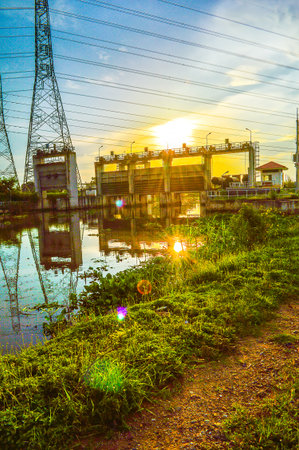 waterfront at dam Klong preng, chachoengsao, thailandの写真素材