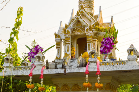 Thai Style Joss House in sunset, Thailandの写真素材
