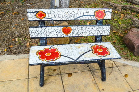 Stone chair in gardenの写真素材