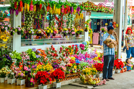Colorful flowers in a flower shop on a marketのeditorial素材