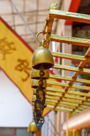 bells at chinese templeの写真素材