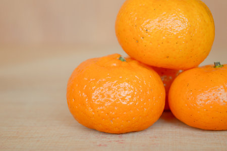orange on wooden floorの写真素材