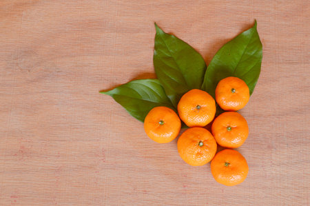 orange on wooden floorの写真素材