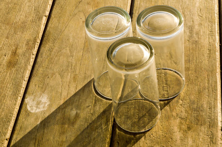 water glass empty wooden tableの写真素材