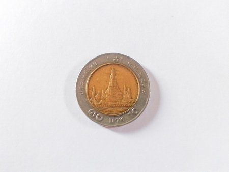 Coins of Thailand on white backgroundの写真素材