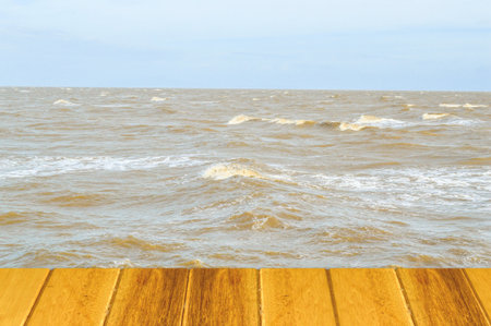 wooden bridge on the seaの写真素材