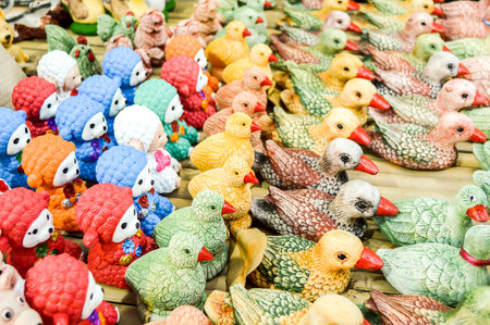 cute duck and sheep cement statueの写真素材