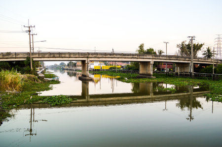car cement bridge between province Chachoengsao and Samutprakan in country Thailandの写真素材