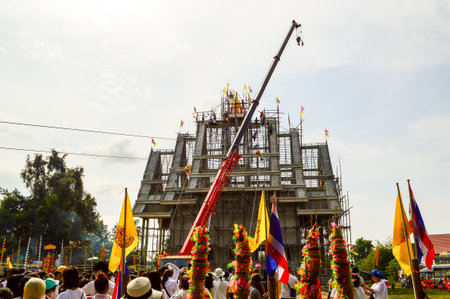 30 November 2014 - Opening ceremony for the temple gable apex at Wat Prasat Nong Pukbung, Sakaeo, Thailandのeditorial素材