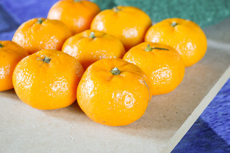 orange on wooden floorの写真素材
