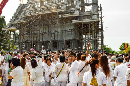 30 November 2014 - Opening ceremony for the temple gable apex at Wat Prasat Nong Pukbung, Sakaeo, Thailandのeditorial素材