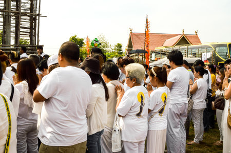 30 November 2014 - Opening ceremony for the temple gable apex at Wat Prasat Nong Pukbung, Sakaeo, Thailandのeditorial素材