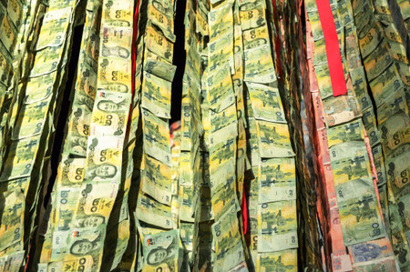 Money hanging at a traditional Buddhist ceremony Kathin Thailand