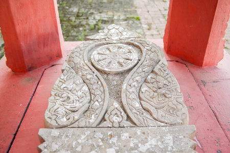 religion stone in public temple Thailandの写真素材