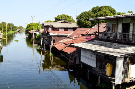 26 February 2015  waterfront in Huatakea floating market Bangkok city Thailandのeditorial素材