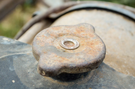 Closeup the lid of old fuel tankの写真素材