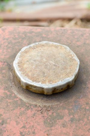 Closeup the lid of old fuel tankの写真素材