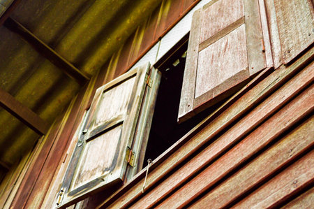 wooden windowsの写真素材