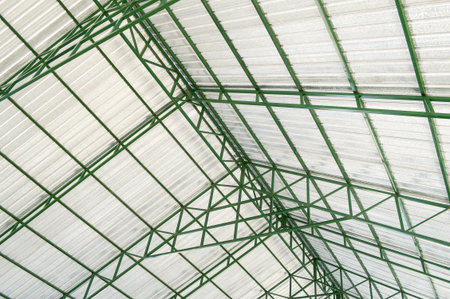 metal roof on blue skyの写真素材