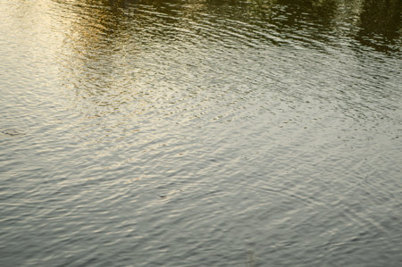 water surface with ripples and reflection of landscape