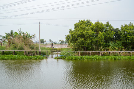 cement bridge walkway in country Thailandの写真素材