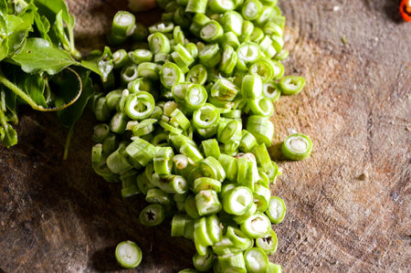 green long bean sliceの写真素材