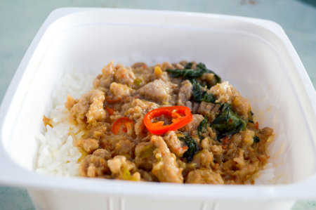 Basil pork fried and riceの写真素材