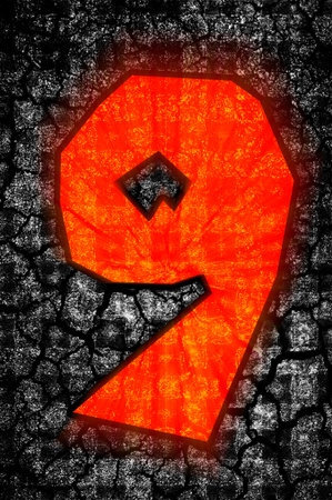 9 - art grunge number nine orange color light
