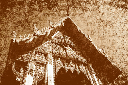 old grunge photo temple illustration backgroundの写真素材