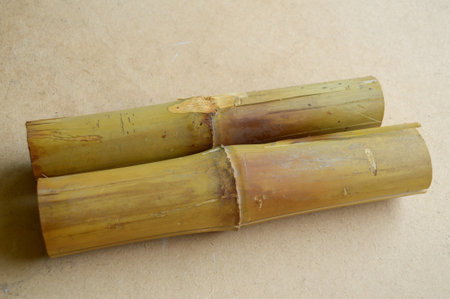 dry bamboo on wood floorの写真素材