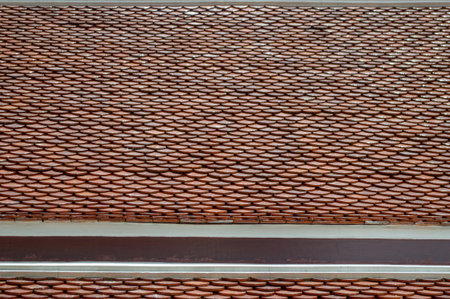 Closeup of the brown clay roof tilesの写真素材