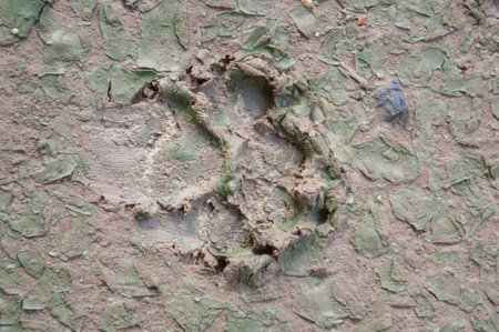 Dog footprint on the groundの写真素材