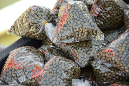 fish animal food in plastic bagの写真素材