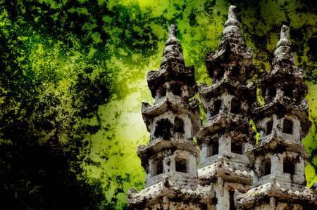 art pagoda on grunge illustration backgroundの写真素材