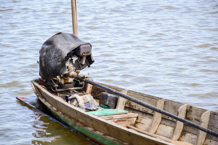 wood country boat on canal at Chachoengsao Thailand