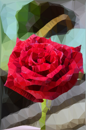 art Low polygon red  rose flowerの写真素材